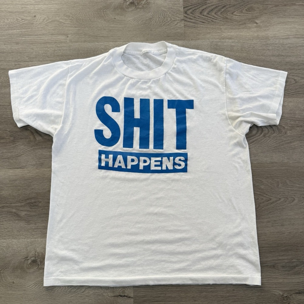 Vintage 80s 90s Sh*t Happens T Shirt Mens Large Boxy USA Made Single Stitch